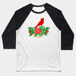 Christmas Composition with cardinal and poinsettia Baseball T-Shirt